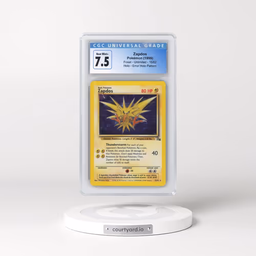 1999 Fossil #15/62 Zapdos - Error Holo Pattern Galaxy Star Holo (CGC 7.5 NM+)