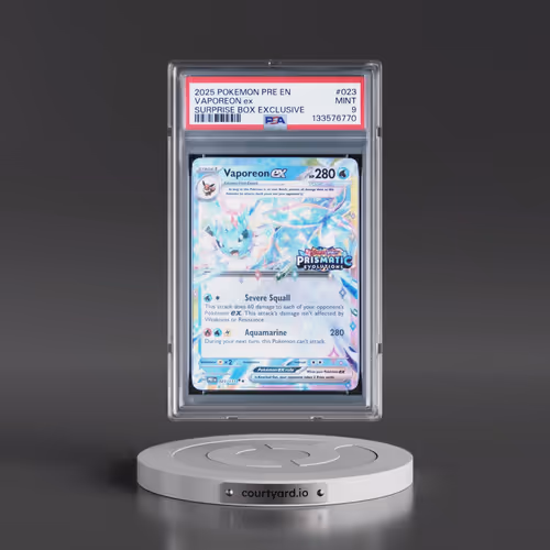 2025 Pokémon Pre EN-Prismatic Evolutions #023 Vaporeon EX - Holo Surprise Box Exclusive (PSA 9 MINT)