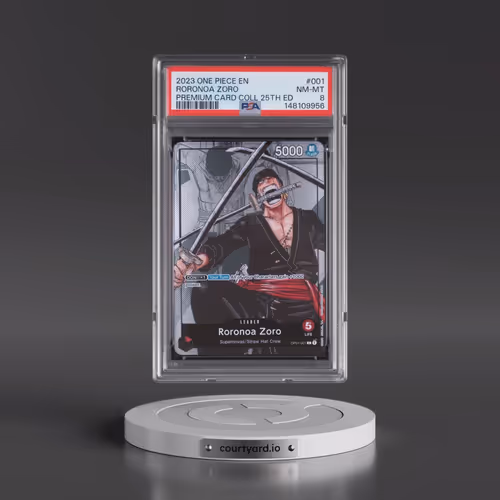 2023 One Piece Premium Bandai Premium Card Collection 25th Edition #001 Roronoa Zoro (PSA 8 NM-MT)