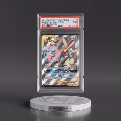 2019 Pokémon Sun & Moon Cosmic Eclipse #225 Mega Lopunny & Jigglypuff GX - Holo Full Art (PSA 9 MINT