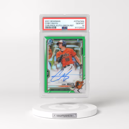 2021 Bowman Chrome Prospect Autographs #CPACMA Coby Mayo - Green Refractor (PSA 10 GEM MINT)