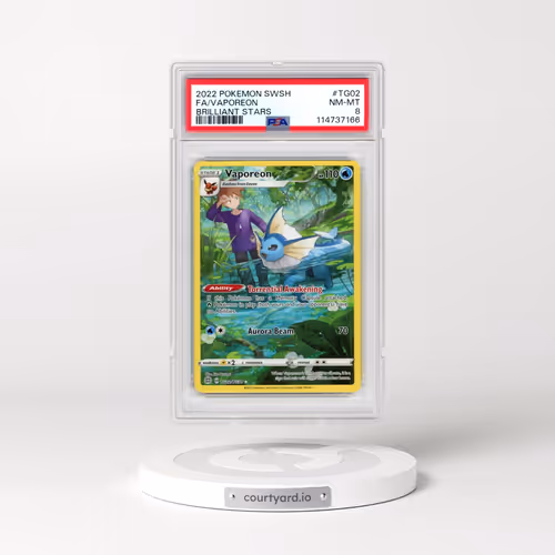 2022 Pokémon Sword & Shield Brilliant Stars #TG02 Vaporeon - Full Art (PSA 8 NM-MT)
