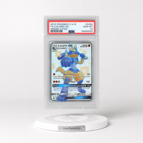 2019 Pokémon Sun & Moon Hidden Fates #SV64 Lucario GX - Holo Full Art (PSA 10 GEM MINT)