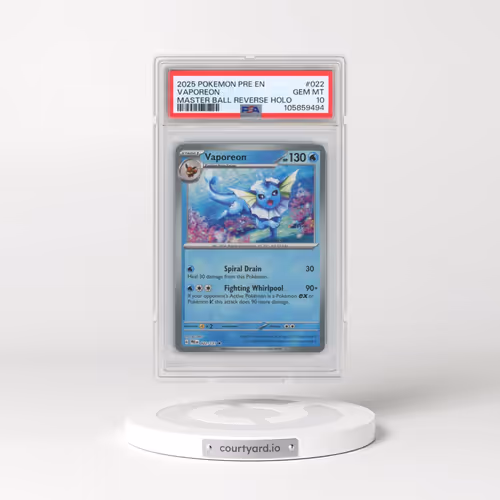2025 Pokémon Pre EN-Prismatic Evolutions #022 Vaporeon - Reverse Holo Master Ball (PSA 10 GEM MINT)