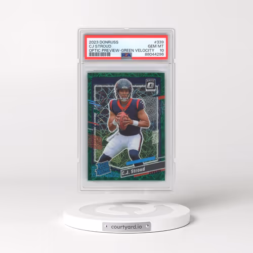 2023 Panini Donruss #339 CJ Stroud - Optic Preview-Green Velocity (PSA 10 GEM MINT)