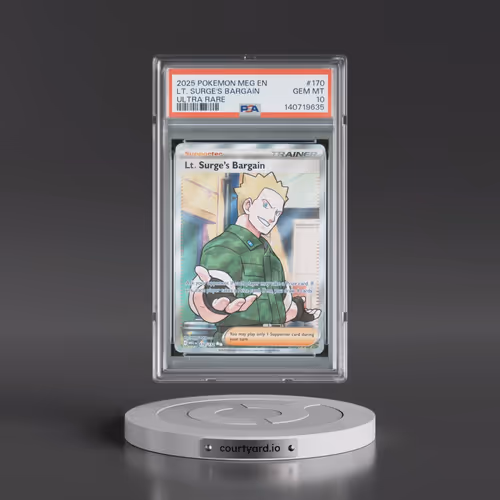 2025 Pokémon Meg EN-Mega Evolution #170 LT. Surge's Bargain - Ultra Rare (PSA 10 GEM MINT)