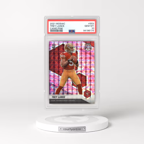 2021 Panini Mosaic #303 Trey Lance - Camo Pink (PSA 10 GEM MINT)
