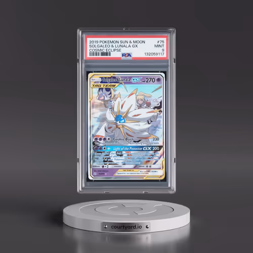 2019 Pokémon Sun & Moon Cosmic Eclipse #75 Solgaleo & Lunala GX - Holo (PSA 9 MINT)