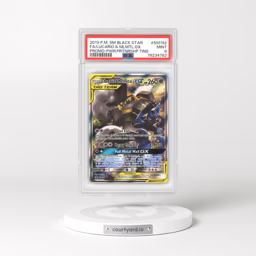 2016 Black Star Promos - Sun & Moon #SM192 Lucario & Melmetal GX - Holo Power Partnership Tins (PSA 9 MINT)