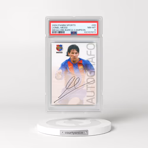 2004 Panini Sports Mega Cracks Barca #89 Lionel Messi - Campeon (Spanish) (PSA 8 NM-MT)