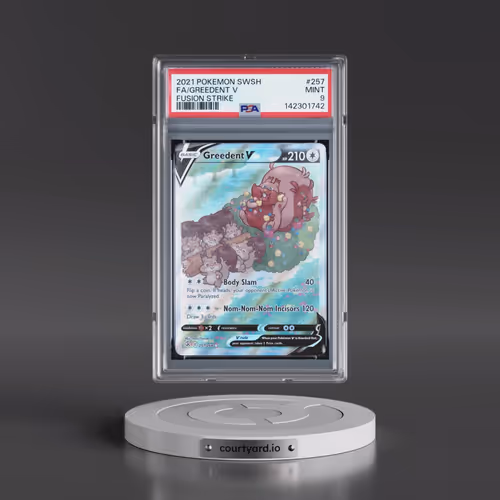 2021 Pokémon Sword & Shield Fusion Strike #257 Greedent V - Holo Full Art (PSA 9 MINT)