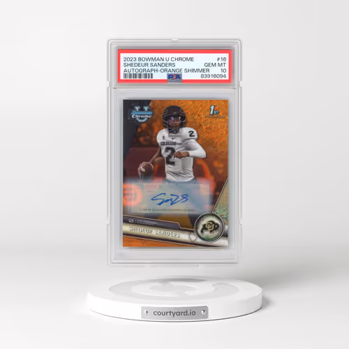 2023 Bowman University Chrome #16 Shedeur Sanders - Autograph-Orange Shimmer (PSA 10 GEM MINT)