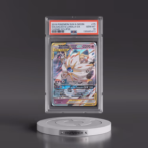 2019 Pokémon Sun & Moon Cosmic Eclipse #75 Solgaleo & Lunala GX - Holo (PSA 10 GEM MINT)