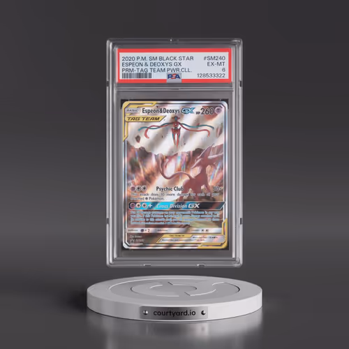 2020 Pokémon SM Black Star Promo #SM240 Espeon & Deoxys GX - Holo Tag Team Powers Collection (PSA 6