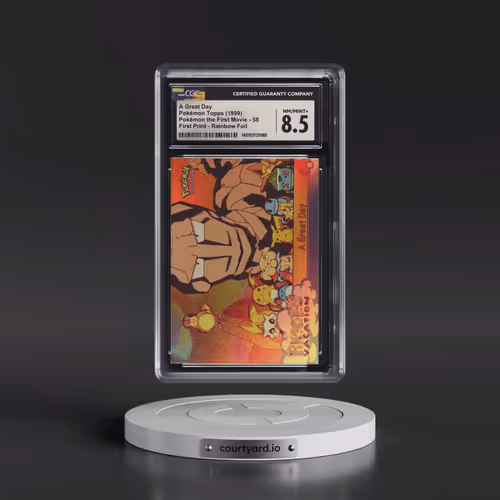 1999 Pokémon the First Movie #58 A Great Day - First Print (Blue Topps Logo) Rainbow Foil (CGC 8.5 N