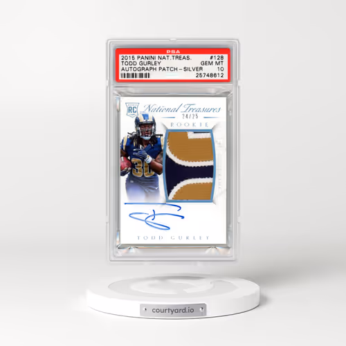 2015 Panini National Treasures #128 Todd Gurley - Autograph Patch-Silver (PSA 10 GEM MINT)