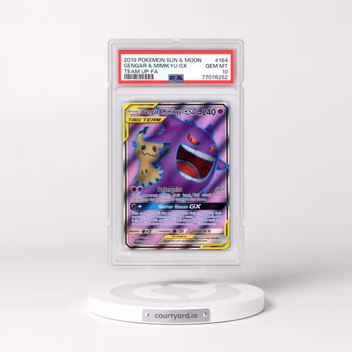 2019 Pokémon Sun & Moon Team Up #164 Gengar & Mimikyu GX - Holo Full Art (PSA 10 GEM MINT)
