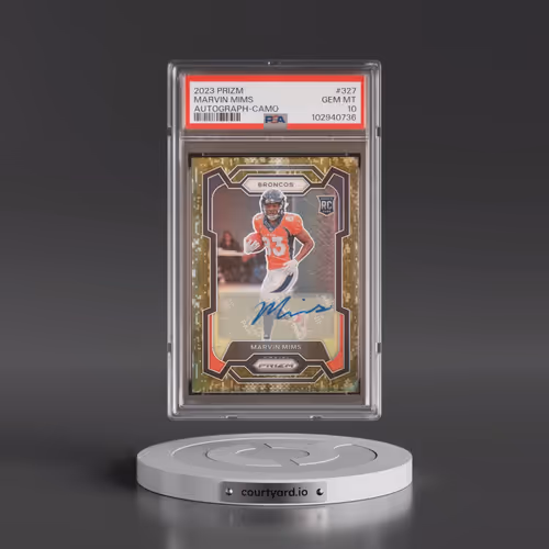 2023 Panini Prizm #327 Marvin Mims - Autograph-Camo (PSA 10 GEM MINT)