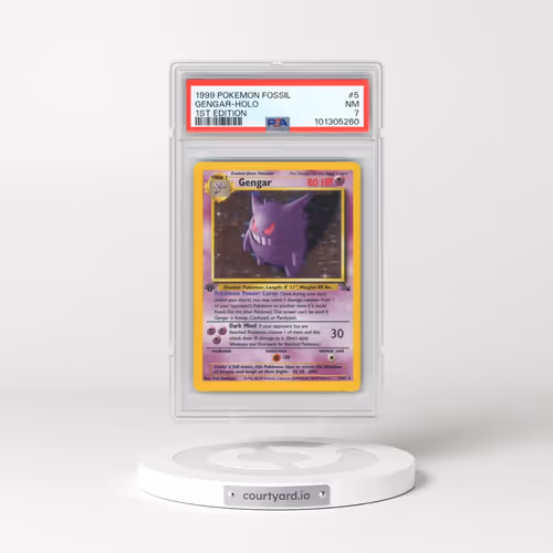 1999 Pokémon Fossil #5 Gengar - 1st Edition Holo (PSA 7 NM)