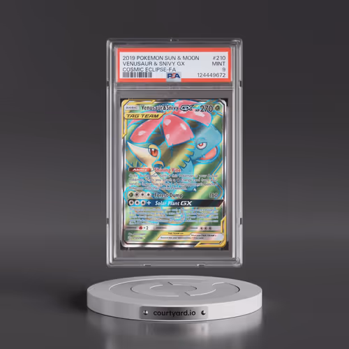 2019 Pokémon Sun & Moon Cosmic Eclipse #210 Venusaur & Snivy GX - Holo Full Art (PSA 9 MINT)