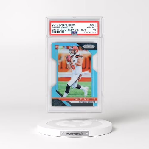 2018 Panini Prizm #201 Baker Mayfield - Light Blue Prizm Die-Cut (PSA 10 GEM MINT)