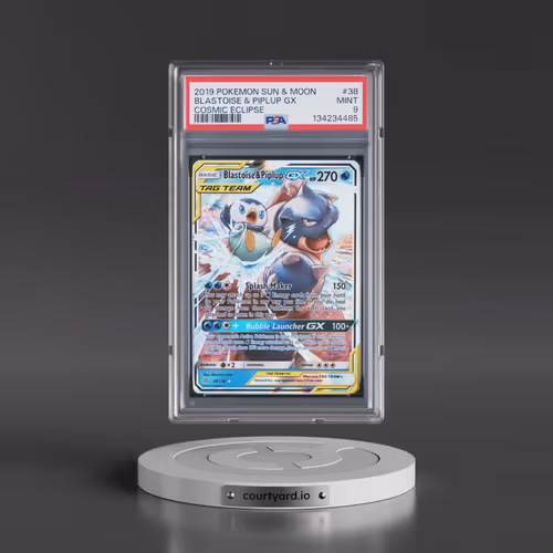 2019 Pokémon Sun & Moon Cosmic Eclipse #38 Blastoise & Piplup GX - Holo (PSA 9 MINT)