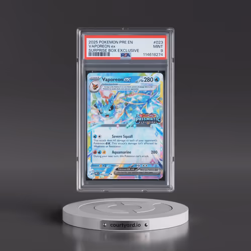 2025 Pokémon Pre EN-Prismatic Evolutions #023 Vaporeon EX - Holo Surprise Box Exclusive (PSA 9 MINT)