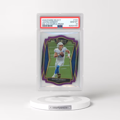 2020 Panini Select #144 Justin Herbert - Die-Cut Purple Prizm (PSA 10 GEM MINT)