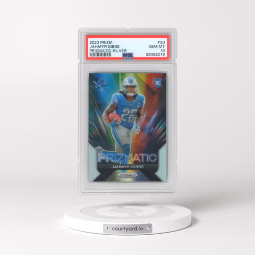2023 Panini Prizm Prizmatic #20 Jahmyr Gibbs - Silver Prizm (PSA 10 GEM MINT)