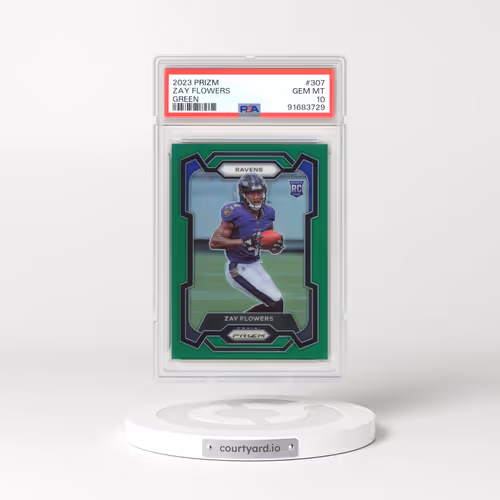 2023 Panini Prizm #307 Zay Flowers - Green Prizm (PSA 10 GEM MINT)