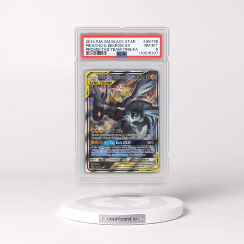2019 Pokémon SM Black Star Promo #SM168 Pikachu & Zekrom GX - Holo Full Art Tag Team Tins (PSA 8 NM-