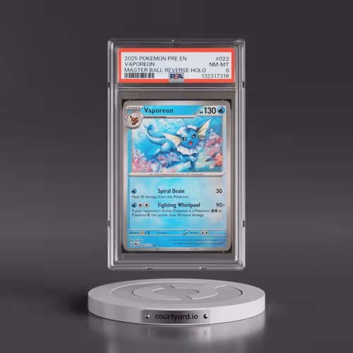 2025 Pokémon Pre EN-Prismatic Evolutions #022 Vaporeon - Reverse Holo Master Ball (PSA 8 NM-MT)
