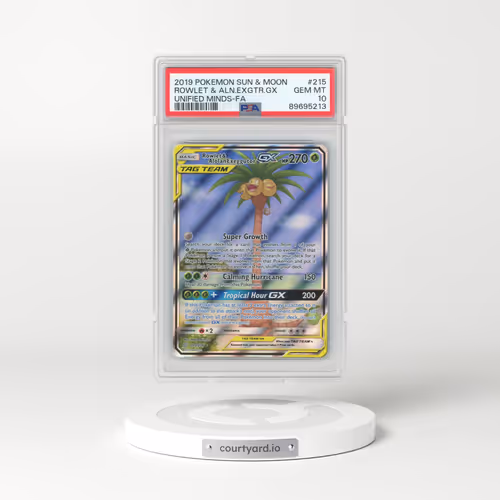 2019 Pokémon Sun & Moon Unified Minds #215 Rowlet & Alolan Exeggutor GX - Holo Full Art (PSA 10 GEM MINT)