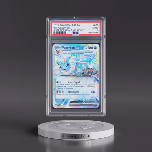 2025 Pokémon Pre EN-Prismatic Evolutions #023 Vaporeon EX - Holo Surprise Box Exclusive (PSA 9 MINT)