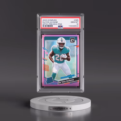 2023 Panini Donruss #365 DE'Von Achane - Optic Preview-Pink (PSA 10 GEM MINT)