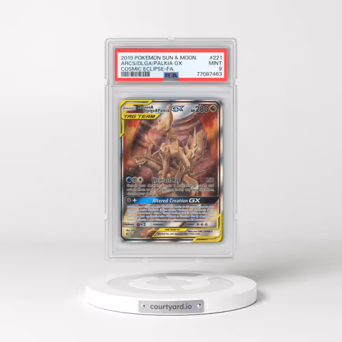 2019 Pokémon Sun & Moon Cosmic Eclipse #221 Arceus & Dialga & Palkia GX - Holo Full Art (PSA 9 MINT)