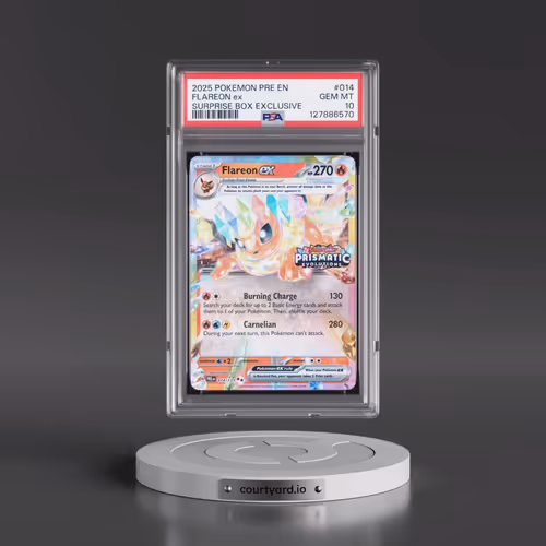 2025 Pokémon Pre EN-Prismatic Evolutions #014 Flareon EX - Holo Surprise Box Exclusive (PSA 10 GEM M