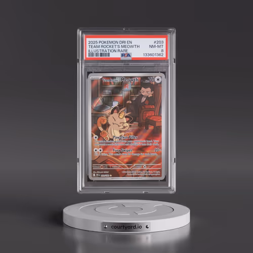 2025 Pokémon Dri EN-Destined Rivals #203 Team Rocket's Meowth - Illustration Rare (PSA 8 NM-MT)
