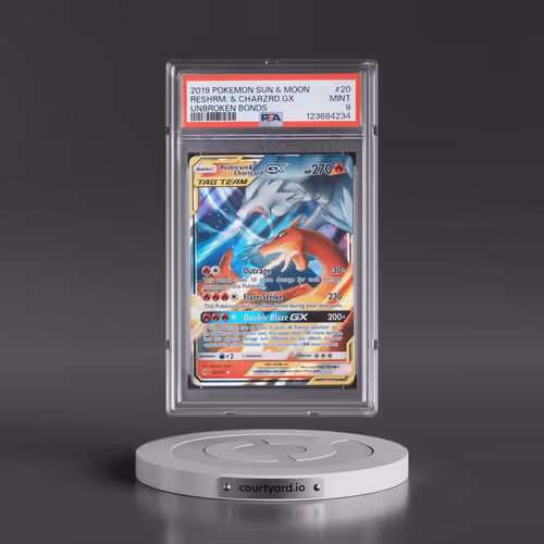 2019 Pokémon Sun & Moon Unbroken Bonds #20 Reshiram & Charizard GX - Holo (PSA 9 MINT)