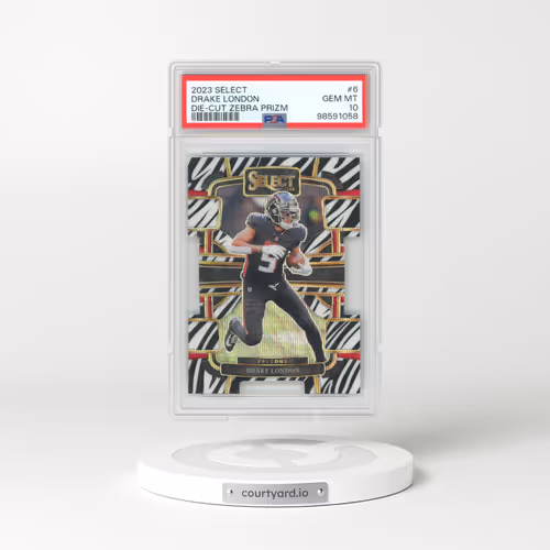 2023 Panini Select #6 Drake London - Die-Cut Zebra Prizm (PSA 10 GEM MINT)
