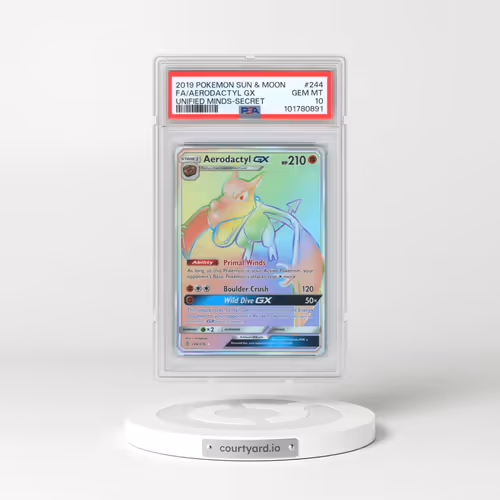 2019 Pokémon Sun & Moon Unified Minds #244 Aerodactyl GX - Holo Full Art Secret (PSA 10 GEM MINT)