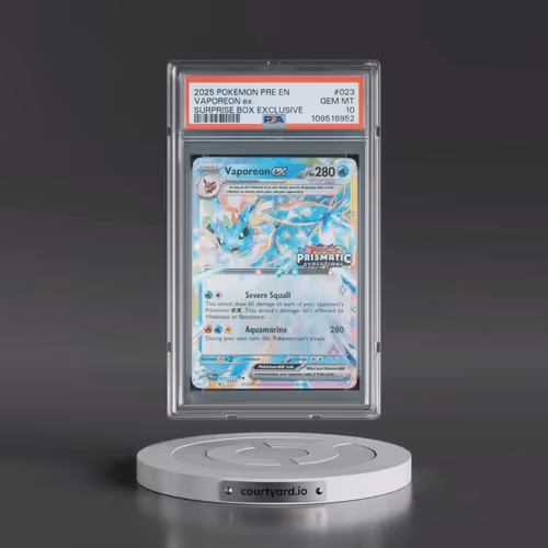 2025 Pokémon Pre EN-Prismatic Evolutions #023 Vaporeon EX - Holo Surprise Box Exclusive (PSA 10 GEM
