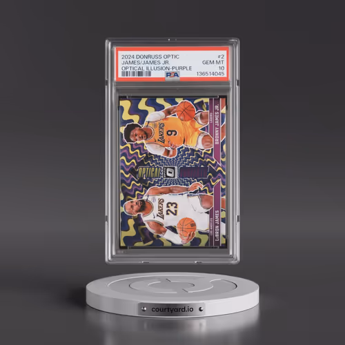 2024 Panini Donruss Optic Optical Illusions #2 Bronny James Jr./LeBron James - Purple (PSA 10 GEM MI