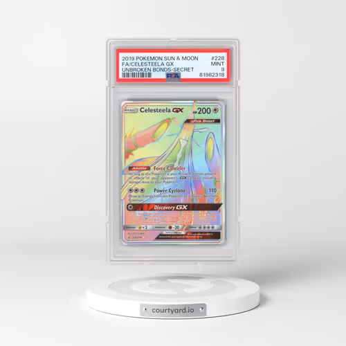 2019 Pokémon Sun & Moon Unbroken Bonds #228 Celesteela GX - Holo Full Art Secret (PSA 9 MINT)