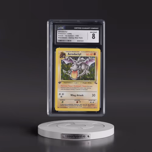 1999 Fossil #1/62 Aerodactyl - 1st Edition Prerelease (Brown Stamp) Galaxy Star Holo (Brown) (CGC 8