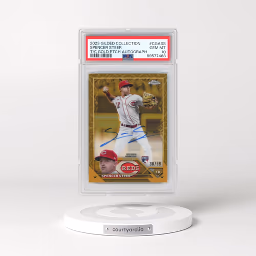 2023 Topps Gilded Collection Topps Chrome Gold Etch Autographs #CGASS Spencer Steer (PSA 10 GEM MINT