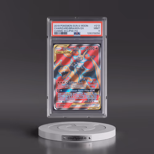 2019 Pokémon Sun & Moon Cosmic Eclipse #212 Charizard & Braixen GX - Holo Full Art (PSA 9 MINT)