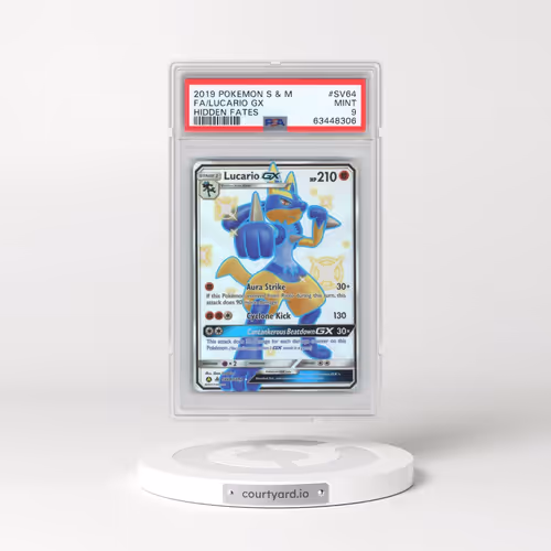 2019 Pokémon Sun & Moon Hidden Fates #SV64 Lucario GX - Holo Full Art (PSA 9 MINT)