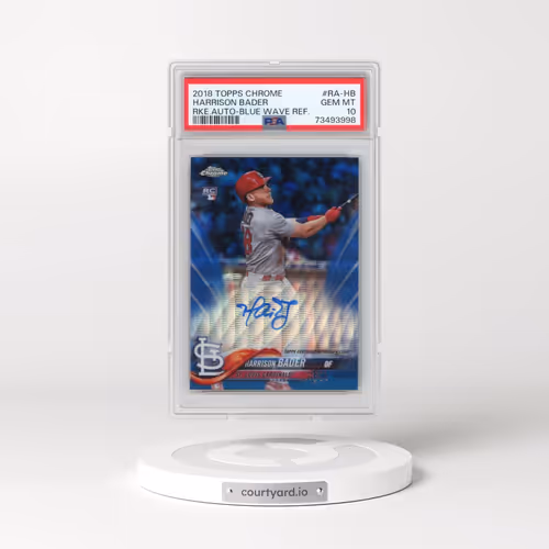 2018 Topps Chrome Rookie Autograph #RA-HB Harrison Bader - Blue Wave Refractor (PSA 10 GEM MINT)