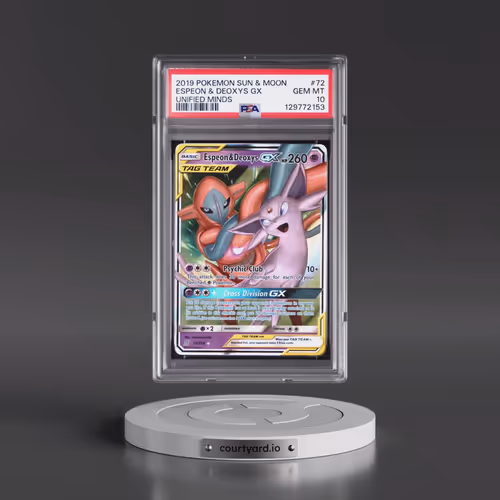 2019 Pokémon Sun & Moon Unified Minds #72 Espeon & Deoxys GX - Holo (PSA 10 GEM MINT)